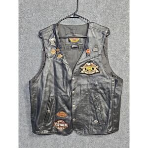 HARLEY-DAVIDSON Size L VEST * Black Leather Skins Motorcycle Vest * GREAT COND